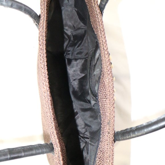 WOVEN BEADED BROWN SATCHEL PURSE Os - Picture 9 of 11